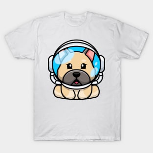 Cute baby bulldog wearing an astronaut helmet, cartoon character T-Shirt